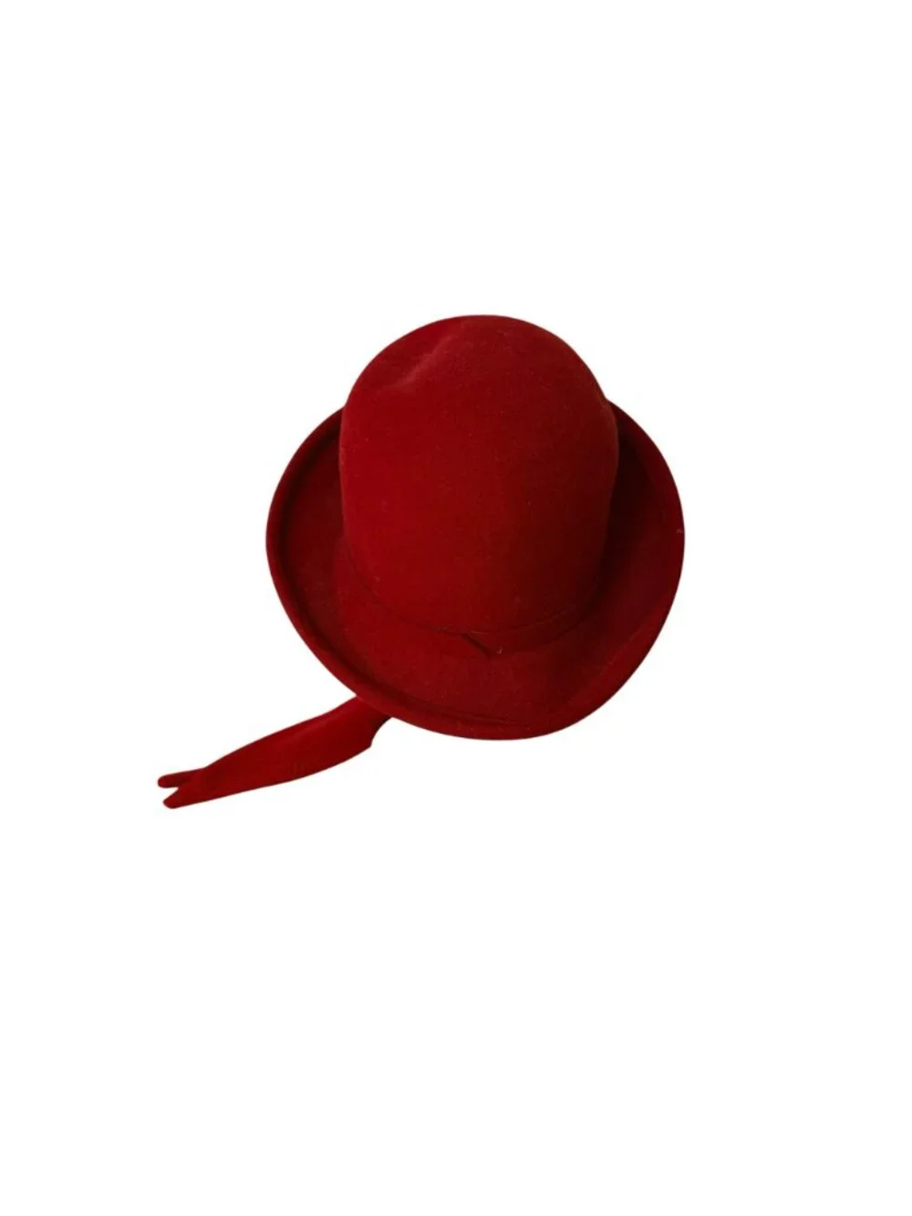 Red DoeSkin Wool Felt Church Hat VTG Scarf Tie Cloche by Bollman USA Millinery